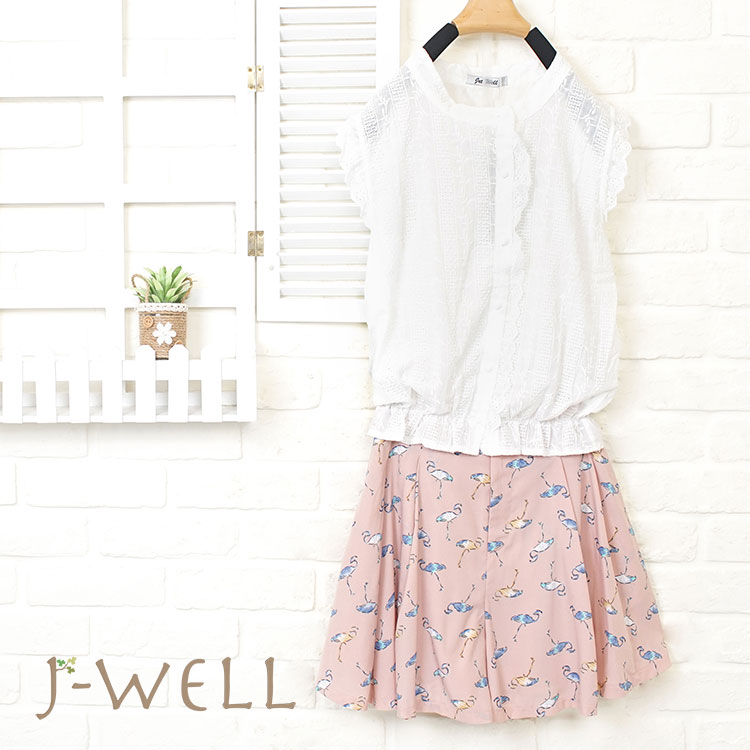 J-WELL 白色棉蕾絲上衣短褲裙二件組 (組合952 8J1236白F 8W6524粉M/L)