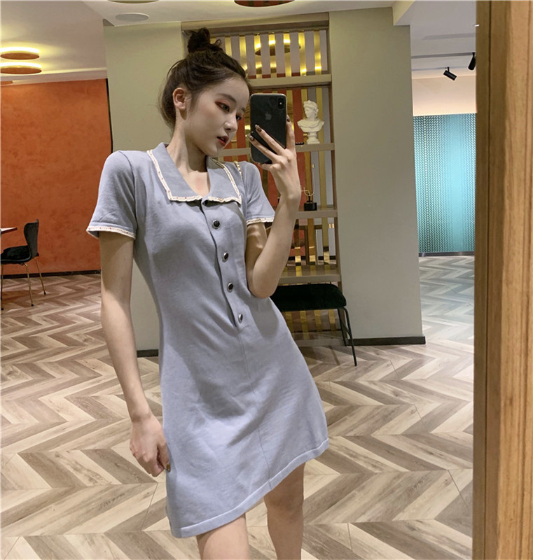 VK旗艦店 韓國風收腰修身針織名媛短袖洋裝