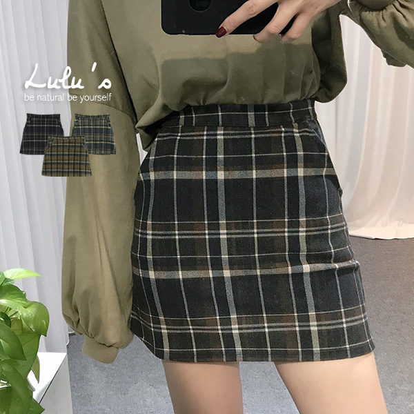 LULUS-Q後拉鍊格紋短裙S-L-３色  【05190062】