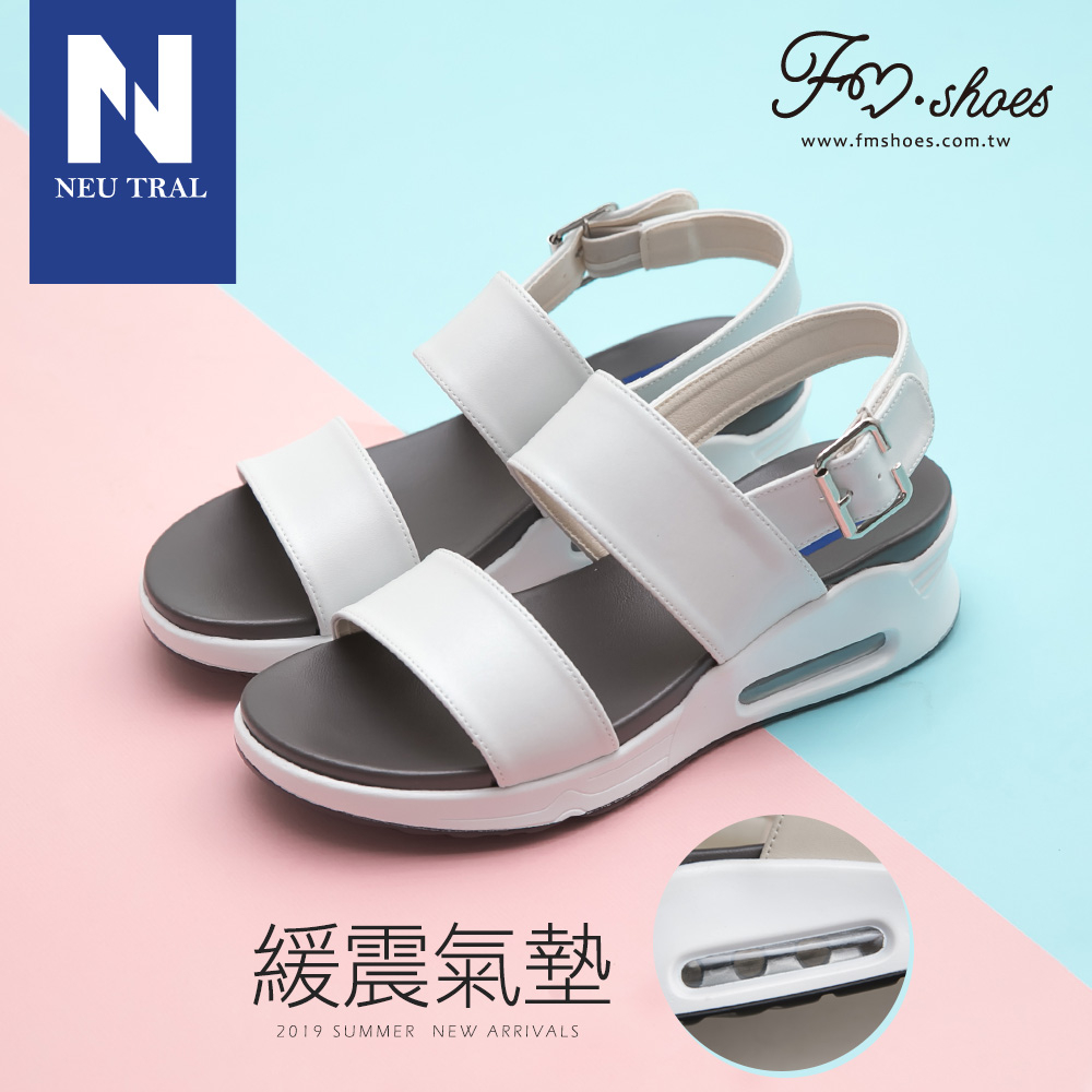 涼鞋．一字寬帶氣墊涼鞋-白-FM時尚美鞋-NeuTral．Shiny