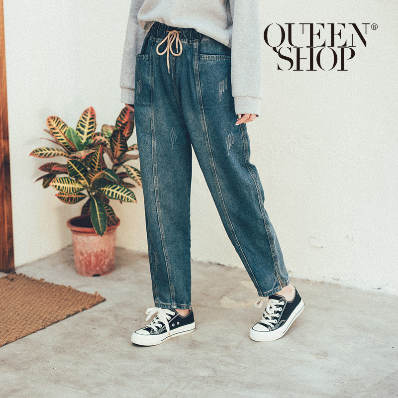 Ｑｕｅｅｎ Ｓｈｏｐ【04011366】牛仔刷色鬆緊老爺褲 S/M/L＊現+預＊