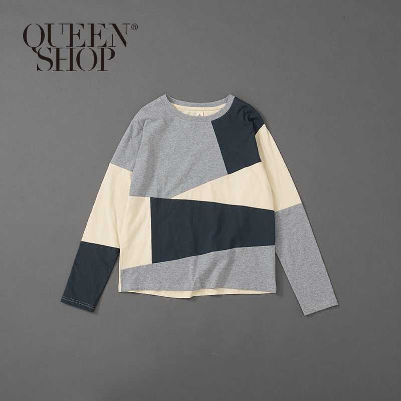 Ｑｕｅｅｎ Ｓｈｏｐ【01038018】拼接撞色上衣 兩色售 1/2/3＊現+預＊