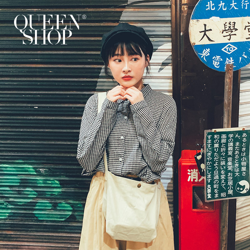 Ｑｕｅｅｎ Ｓｈｏｐ【01023473】小格紋連袖襯衫＊現+預＊