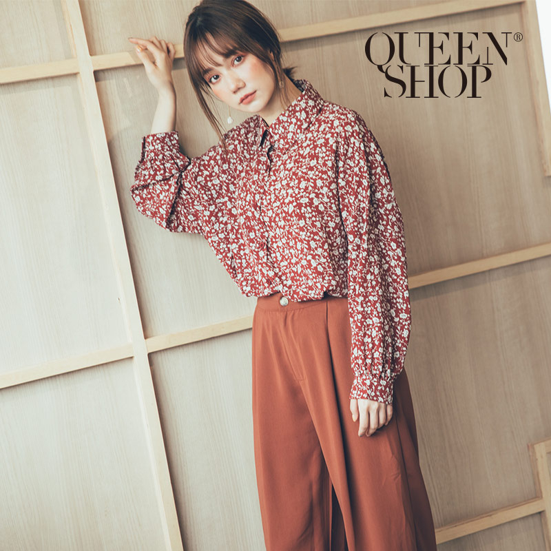 Ｑｕｅｅｎ Ｓｈｏｐ【01023538】滿版小花長袖雪紡襯衫 兩色售＊現+預＊