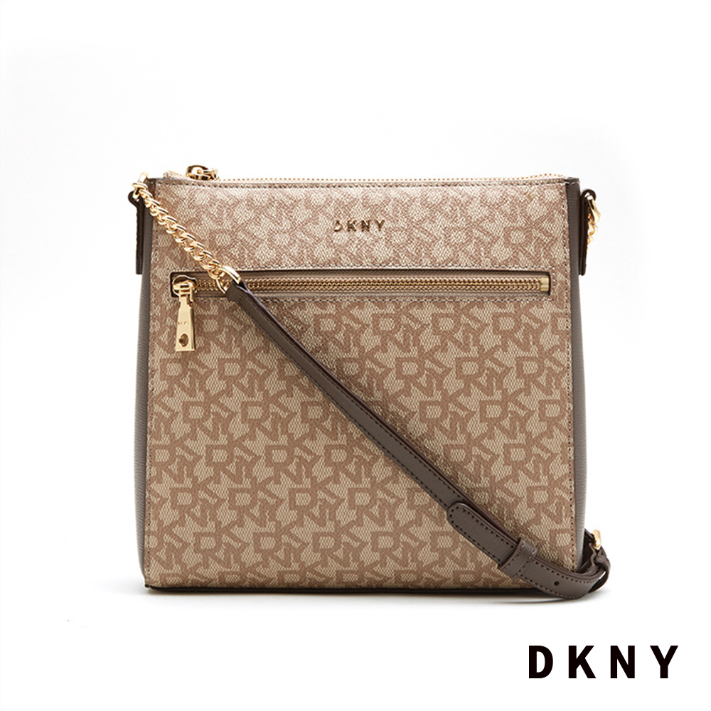 DKNY 女 斜背包 單肩 LOGO壓紋 卡其