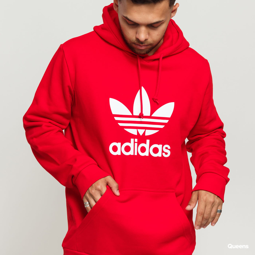 ADIDAS ORIGINALS HOODIE 紅 白LOGO 基本款 長袖 帽T 男 (布魯克林) EJ9680