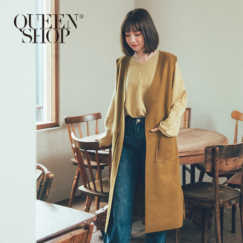 Ｑｕｅｅｎ Ｓｈｏｐ【02080049】基本素色毛呢長版背心外套 兩色售＊現+預＊