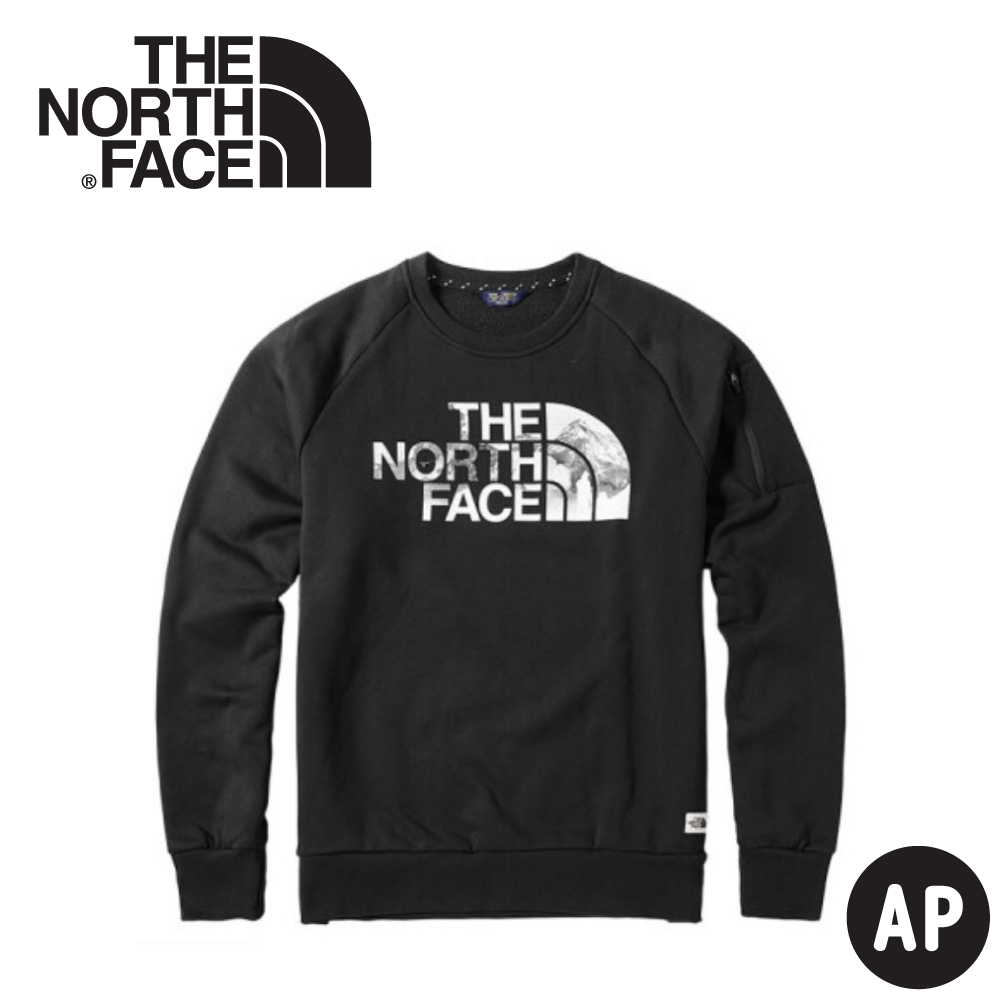 【The North Face 男 LOGO長袖內刷毛T恤《黑》】3VUB/大學T/保暖長袖