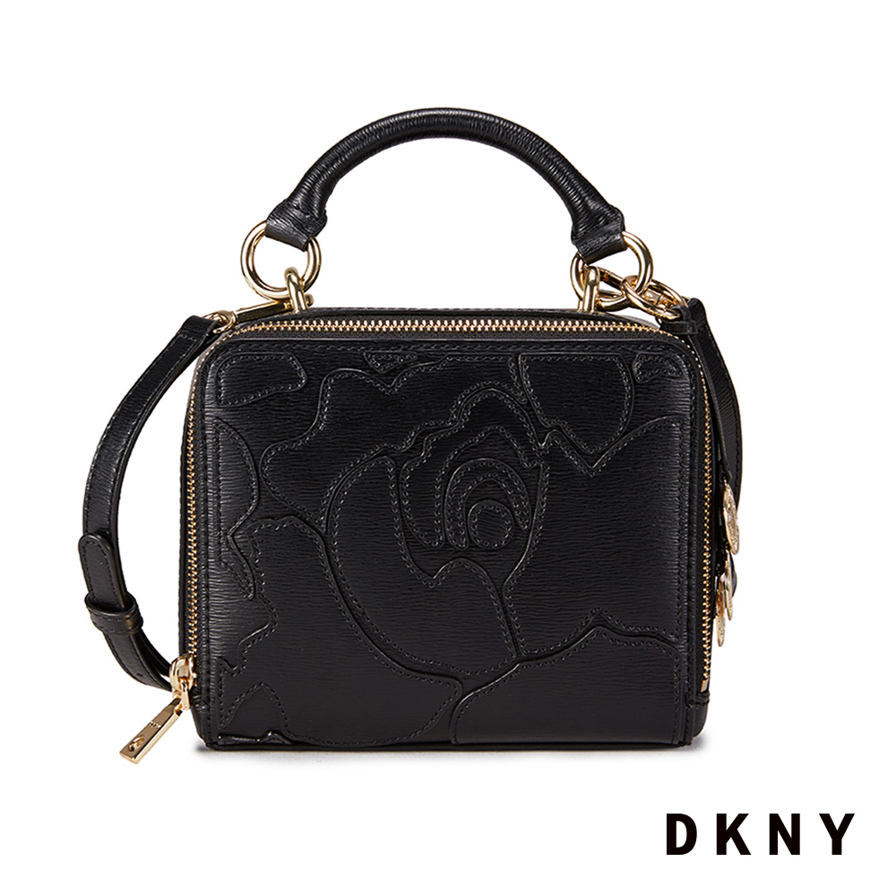 DKNY 女 斜背包 方型手提 抽象壓紋 黑