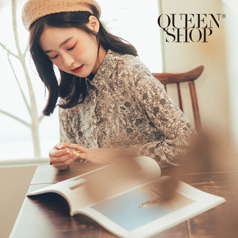 Ｑｕｅｅｎ Ｓｈｏｐ【01023478】滿版壓花雪紡襯衫 兩色售＊現+預＊