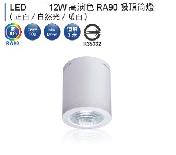 【燈王的店】 LED 12W 吸頂式筒燈 白框 全電壓 白光/自然光/暖白光 (適用三米) ☆ LEDCEB12-L2