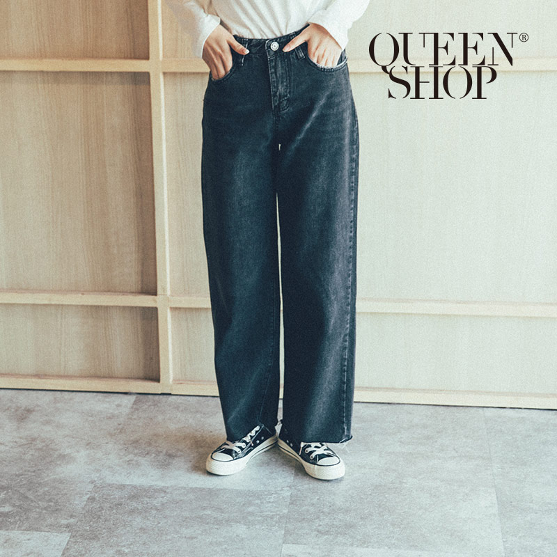 Ｑｕｅｅｎ Ｓｈｏｐ【04011372】百搭鬚邊造型牛仔寬褲 兩色售 S/M/L/XL＊現+預＊