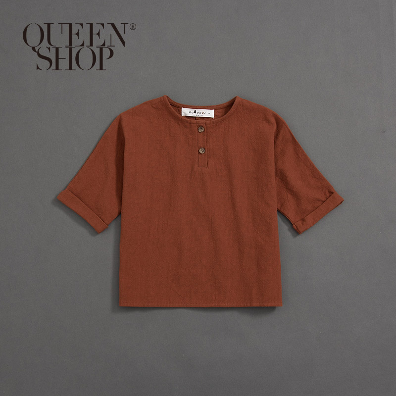 Ｑｕｅｅｎ Ｓｈｏｐ【01096350】童裝 親子系列 反摺袖上衣 兩色售 S/M/L/XL＊現+預＊