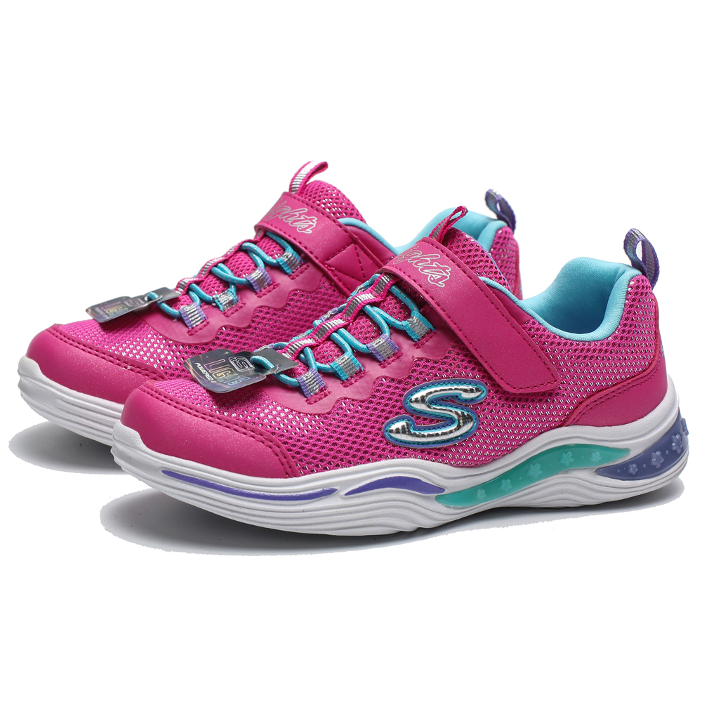 SKECHERS S Lights 桃紅 雷色logo 發亮底 中童 (布魯克林) 20202LNPMT