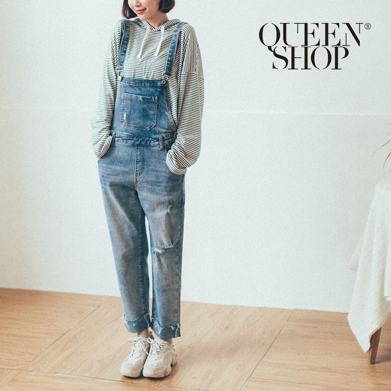 Ｑｕｅｅｎ Ｓｈｏｐ【04011326】休閒復古刷色牛仔吊帶褲 S/M/L＊現+預＊