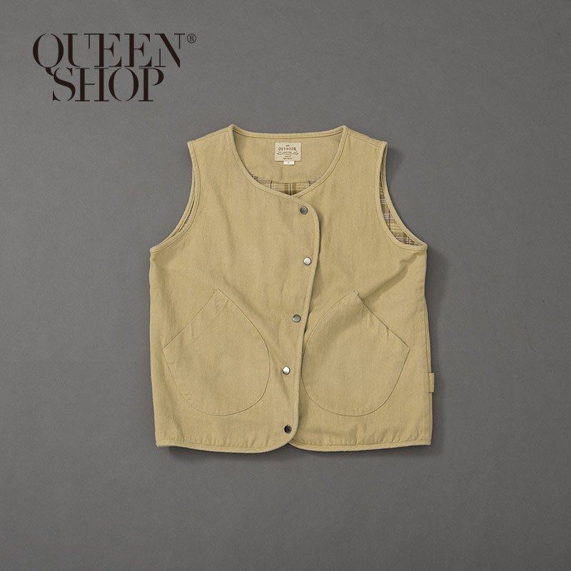 Ｑｕｅｅｎ Ｓｈｏｐ【02080040】斜紋圓口袋設計背心 兩色售 1/2＊現+預＊