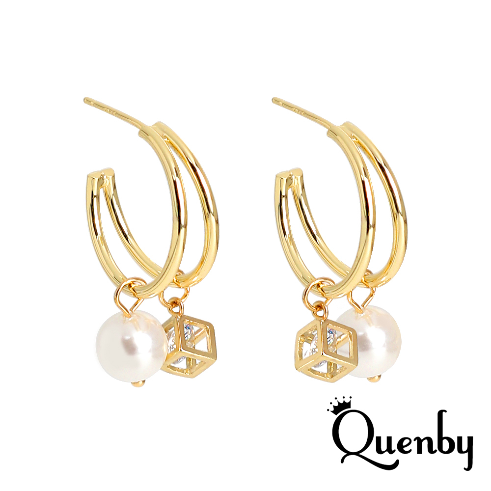 Quenby 韓國同步流行 簡約幾何時尚風珍珠耳環/耳針