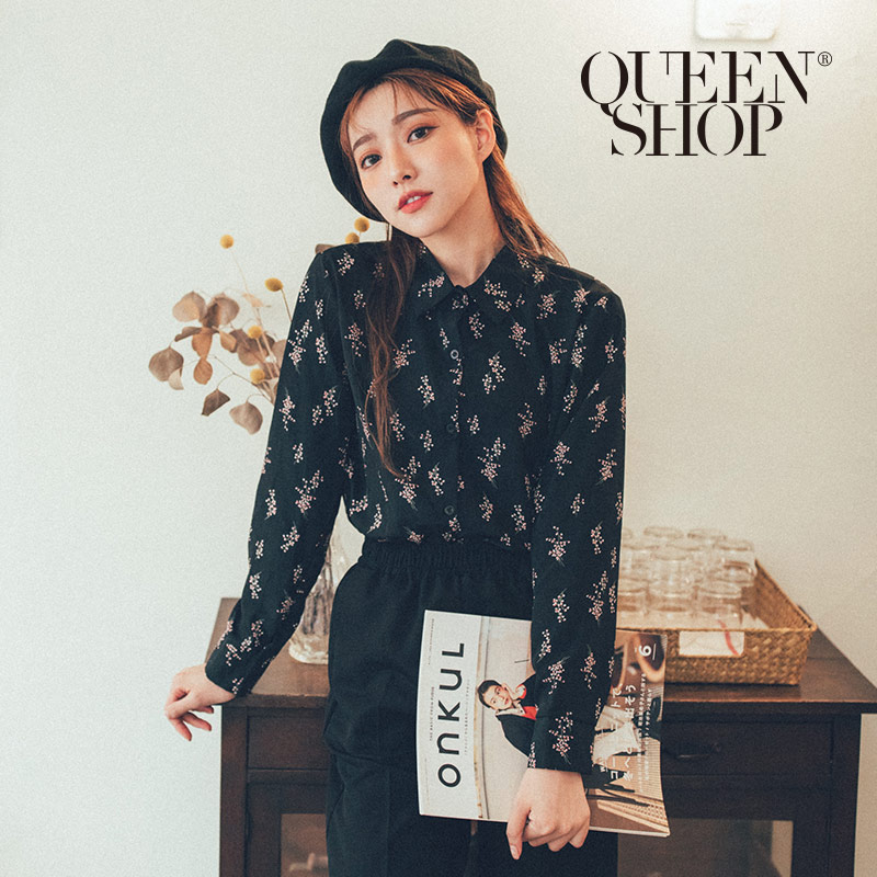 Ｑｕｅｅｎ Ｓｈｏｐ【01023581】滿版花朵印花雪紡襯衫 兩色售＊現+預＊