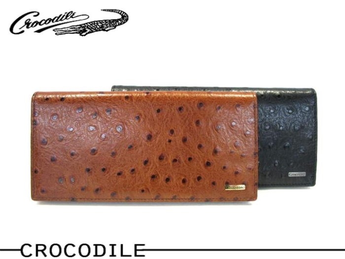 【全新品公司貨】Crocodile 鱷魚 牛皮壓駝鳥紋黑色咖啡色男長夾【寧寧小舖/台中30年老店】670404-1