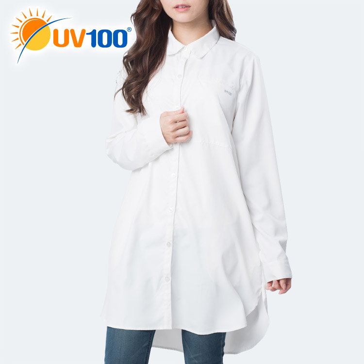 UV100 防曬 抗UV-簡約修身長版襯衫-女