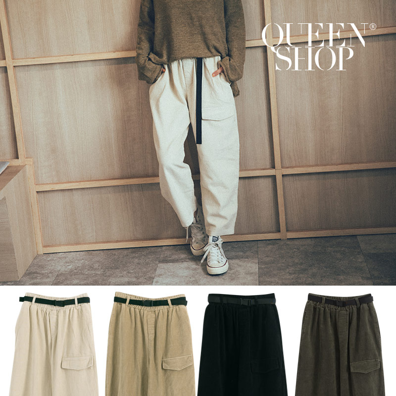 Ｑｕｅｅｎ Ｓｈｏｐ【04101395】燈芯絨造型腰帶休閒褲 四色售＊現+預＊