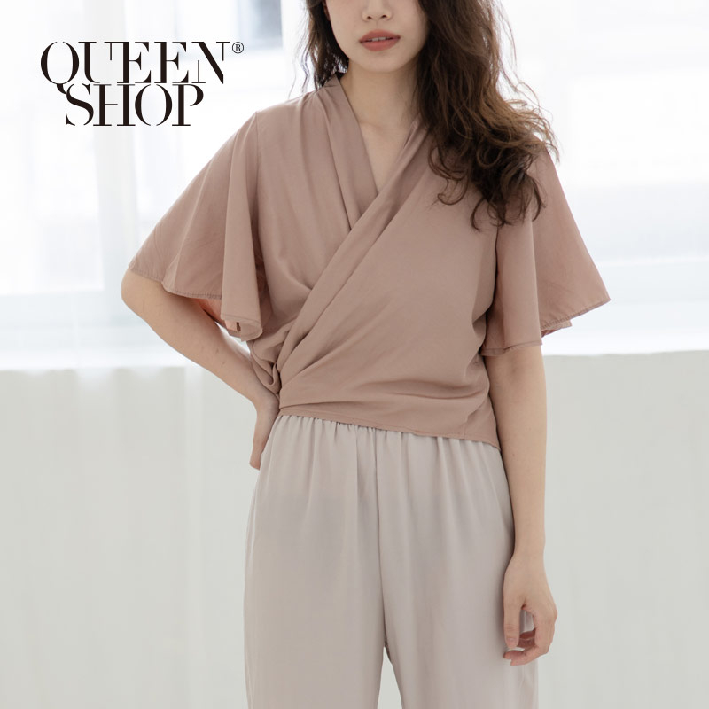 Ｑｕｅｅｎ Ｓｈｏｐ【01096287】綁帶造型荷葉袖上衣 兩色售＊現+預＊