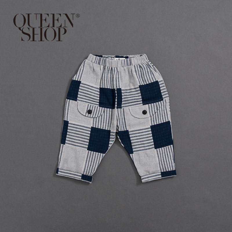 Ｑｕｅｅｎ Ｓｈｏｐ【04101378】童裝 親子系列 條格紋色塊拼接長褲 S/M/L＊現+預＊