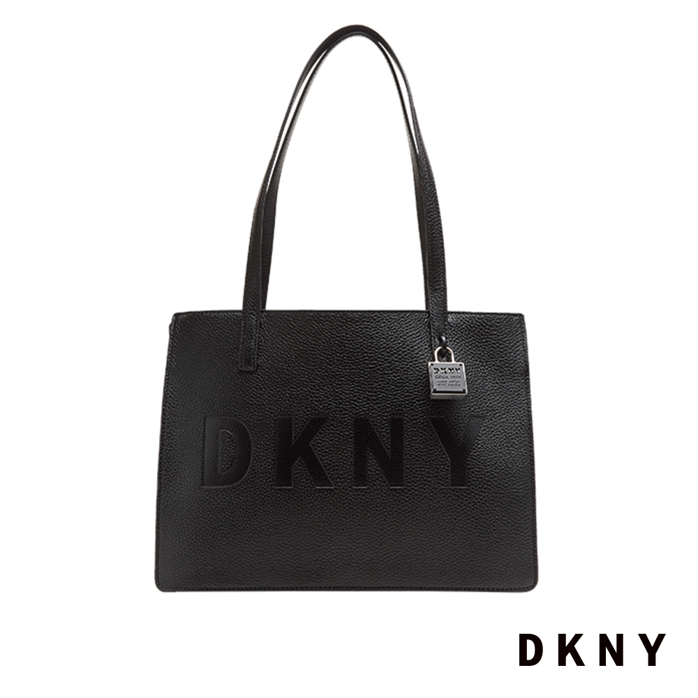 DKNY 女 手提包 金屬鎖頭 LOGO印字 黑