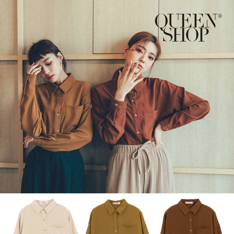 Ｑｕｅｅｎ Ｓｈｏｐ【01023554】單口袋素面雪紡襯衫 三色售＊現+預＊