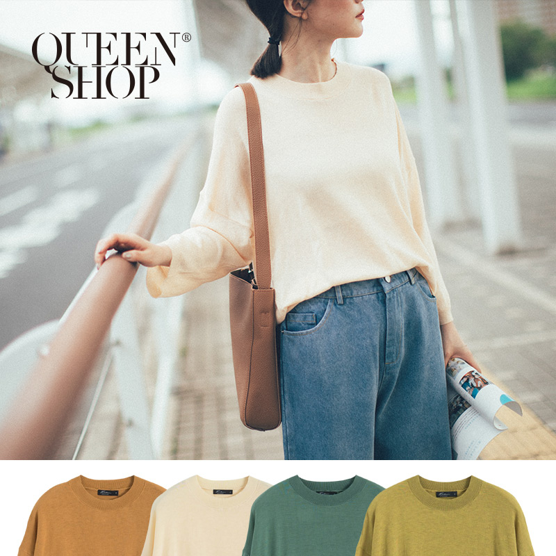 Ｑｕｅｅｎ Ｓｈｏｐ【01012317】素色前短後長七分袖針織上衣 四色售＊現+預＊