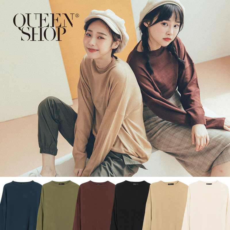 Ｑｕｅｅｎ Ｓｈｏｐ【01012304】素面圓領針織上衣 六色售＊現+預＊