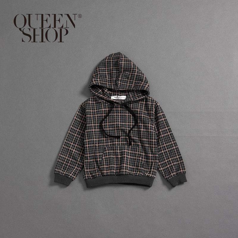 Ｑｕｅｅｎ Ｓｈｏｐ【01096338】童裝 親子系列 格紋口袋連帽上衣S/M/L/XL＊現+預＊