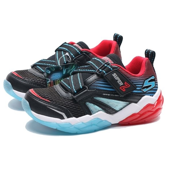 SKECHERS S LIGHT 紅 藍 黑 發光 魔鬼氈 運動鞋 中童 (布魯克林) 90726LBKRB