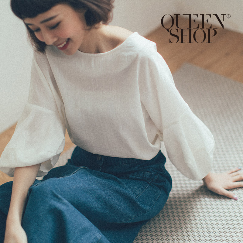 Ｑｕｅｅｎ Ｓｈｏｐ【01096315】澎澎袖造型棉麻上衣 兩色售＊現+預＊