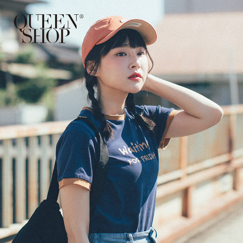 Ｑｕｅｅｎ Ｓｈｏｐ【01038031】WAITING印花滾邊圓領T＊現+預＊