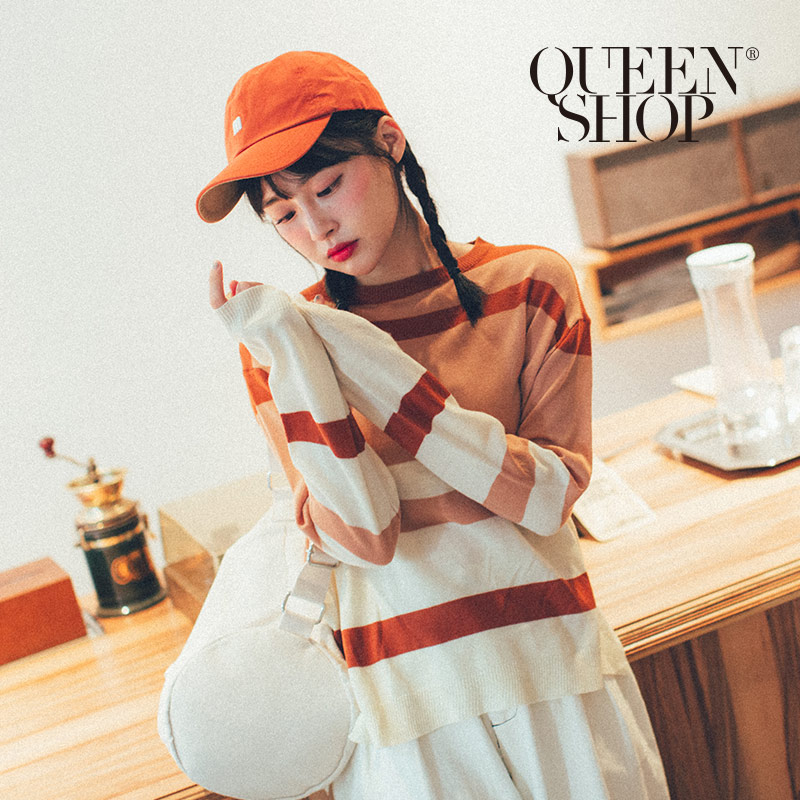 Ｑｕｅｅｎ Ｓｈｏｐ【01012298】配色條紋針織上衣 兩色售＊現+預＊