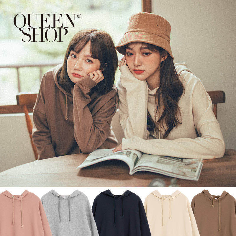 Ｑｕｅｅｎ Ｓｈｏｐ【01110416】素面落肩連帽衛衣 五色售＊現+預＊