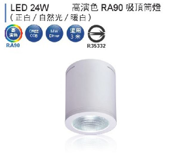 【燈王的店】 LED 24W 吸頂式筒燈 白框 全電壓 白光/自然光/暖白光 (適用三米)  ☆ LEDCEB24-L2