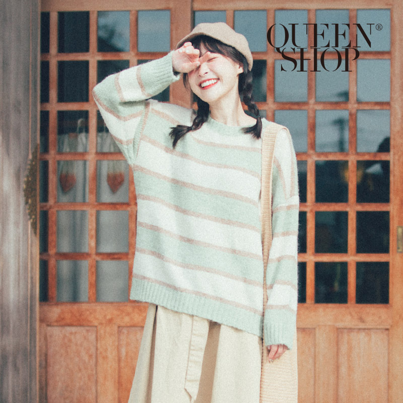 Ｑｕｅｅｎ Ｓｈｏｐ【01070933】粉嫩配色條紋針織毛衣 兩色售＊現+預＊