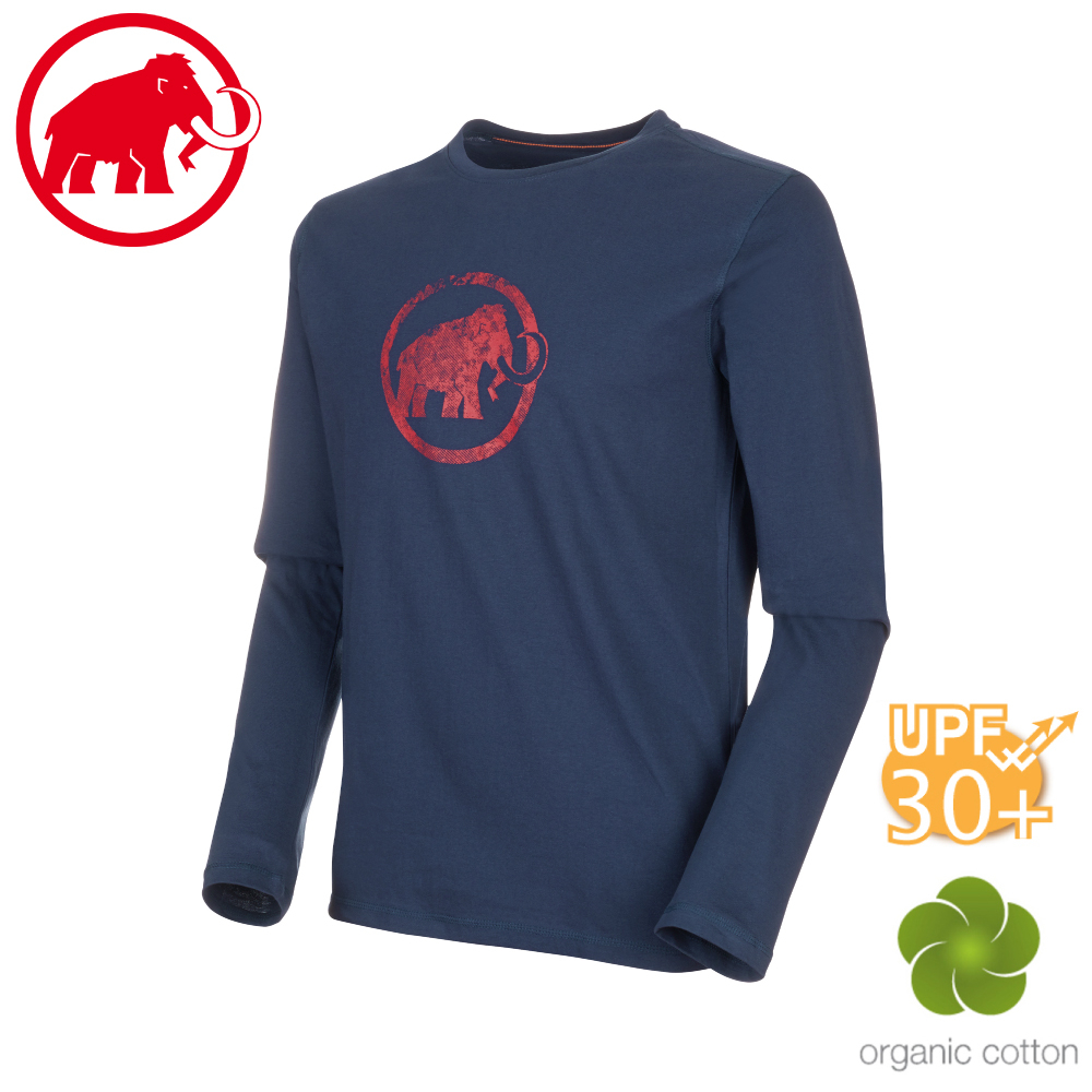 【MAMMUT 男 Logo Longsleeve 純棉長袖T恤《藏青》】1016-00530/休閒棉T/透氣/運動衣