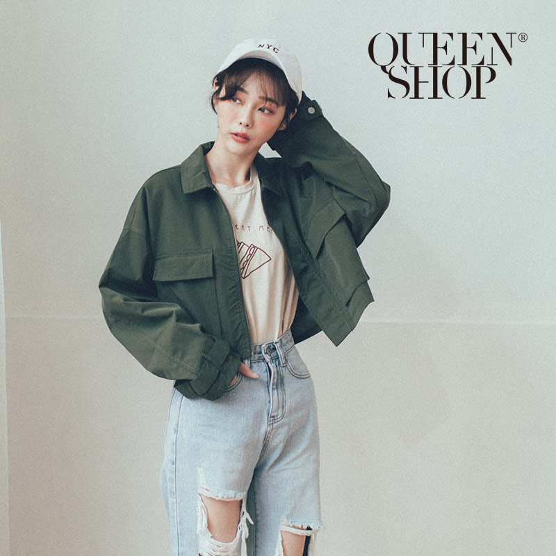 Ｑｕｅｅｎ Ｓｈｏｐ【02071130】基本素色雙口袋工裝短版外套＊現+預＊