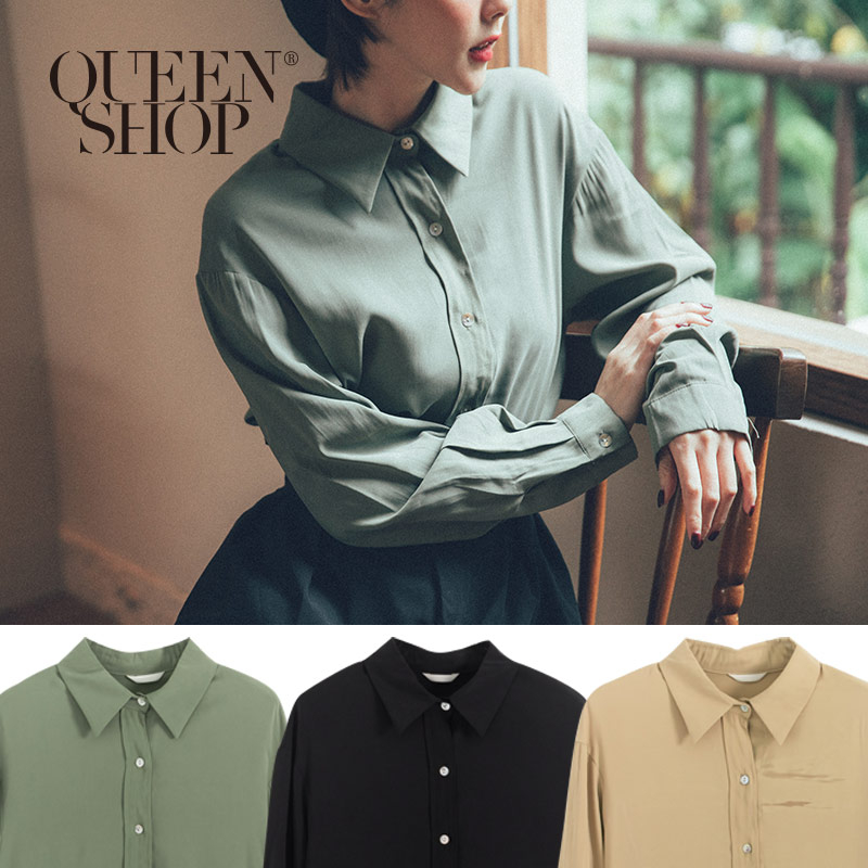 Ｑｕｅｅｎ Ｓｈｏｐ【01023561】簡約素色排釦長袖襯衫 三色售＊現+預＊