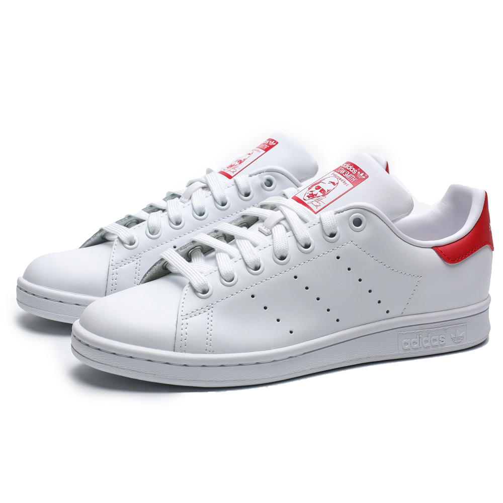 ADIDAS STAN SMITH 白皮革 紅 復古 休閒鞋 男女 (布魯克林) M20326