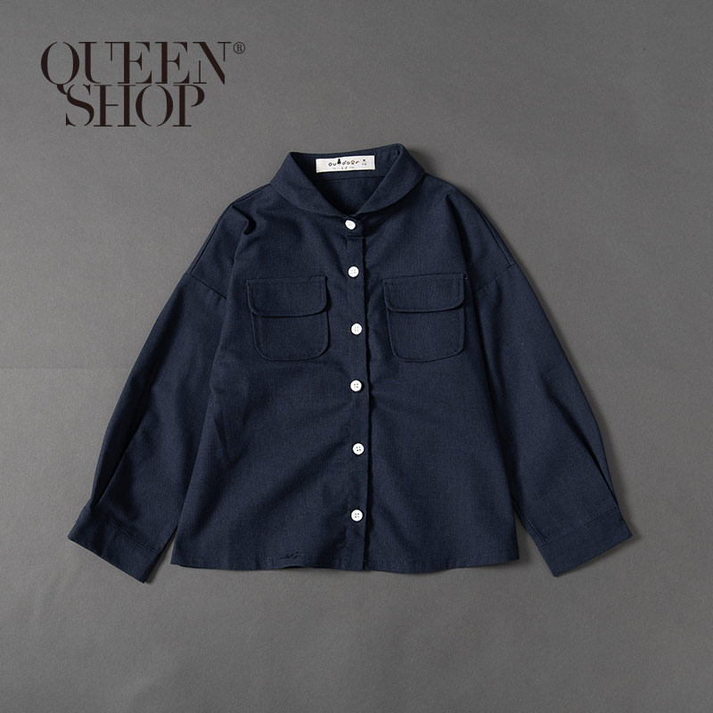 Ｑｕｅｅｎ Ｓｈｏｐ【01023567】童裝 親子系列 圓弧領雙口袋襯衫 兩色售＊現+預＊