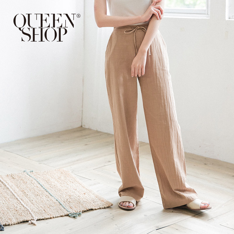 Ｑｕｅｅｎ Ｓｈｏｐ【04110240】綁帶造型棉麻落地褲 兩色售 S/M/L＊現+預＊