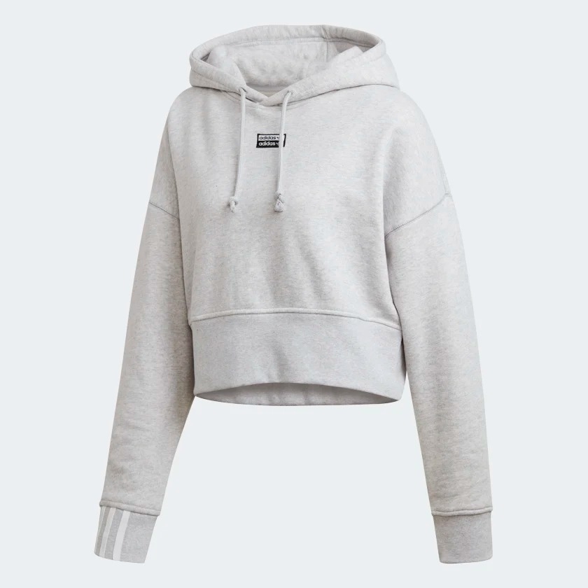 ADIDAS CROPPED HOODIE 女裝 長袖 連帽 休閒 短版 棉質 基本款 灰【運動世界】EJ8538