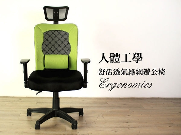 Ergonomics人體工學舒適透氣綠網電腦椅(KDY/2018-1大型有枕綠網辦公椅)【obis】N