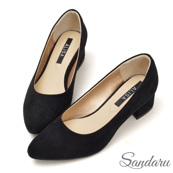 Sandaru山打努 ‧ ALISA 真皮法式簡約絨布低跟鞋-黑