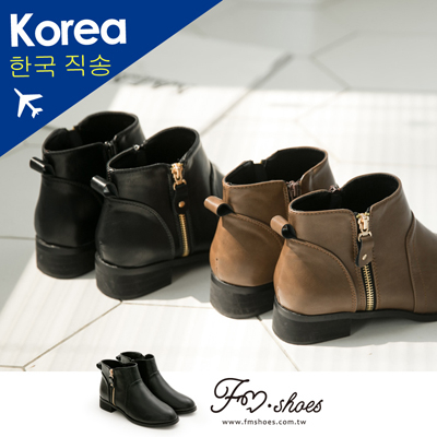 靴．皮質拼接雙側拉鍊低跟短靴-FM時尚美鞋-韓國精選．Fresh