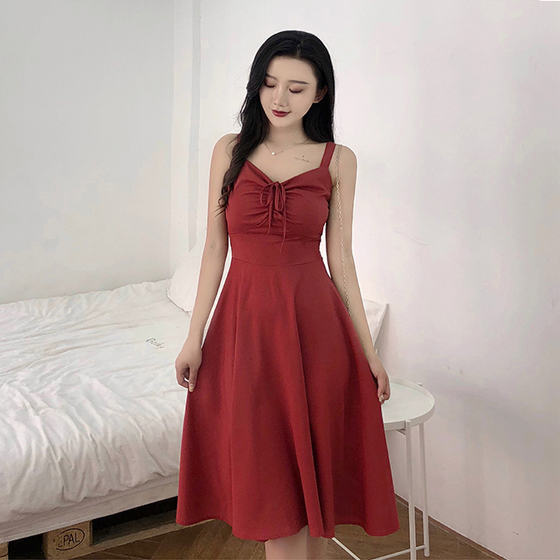 VK旗艦店 韓國風露肩收腰系帶修身性感吊帶無袖洋裝